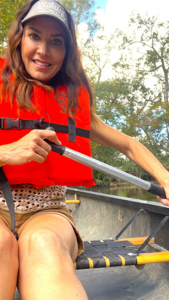 Karen LeBlanc canoeing the interior lagoons at Palmetto Island State Park, Louisiana